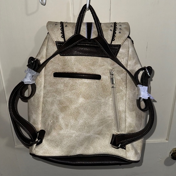 Leather Embroidered Cream and Brown Women\'s Backpack main image 4